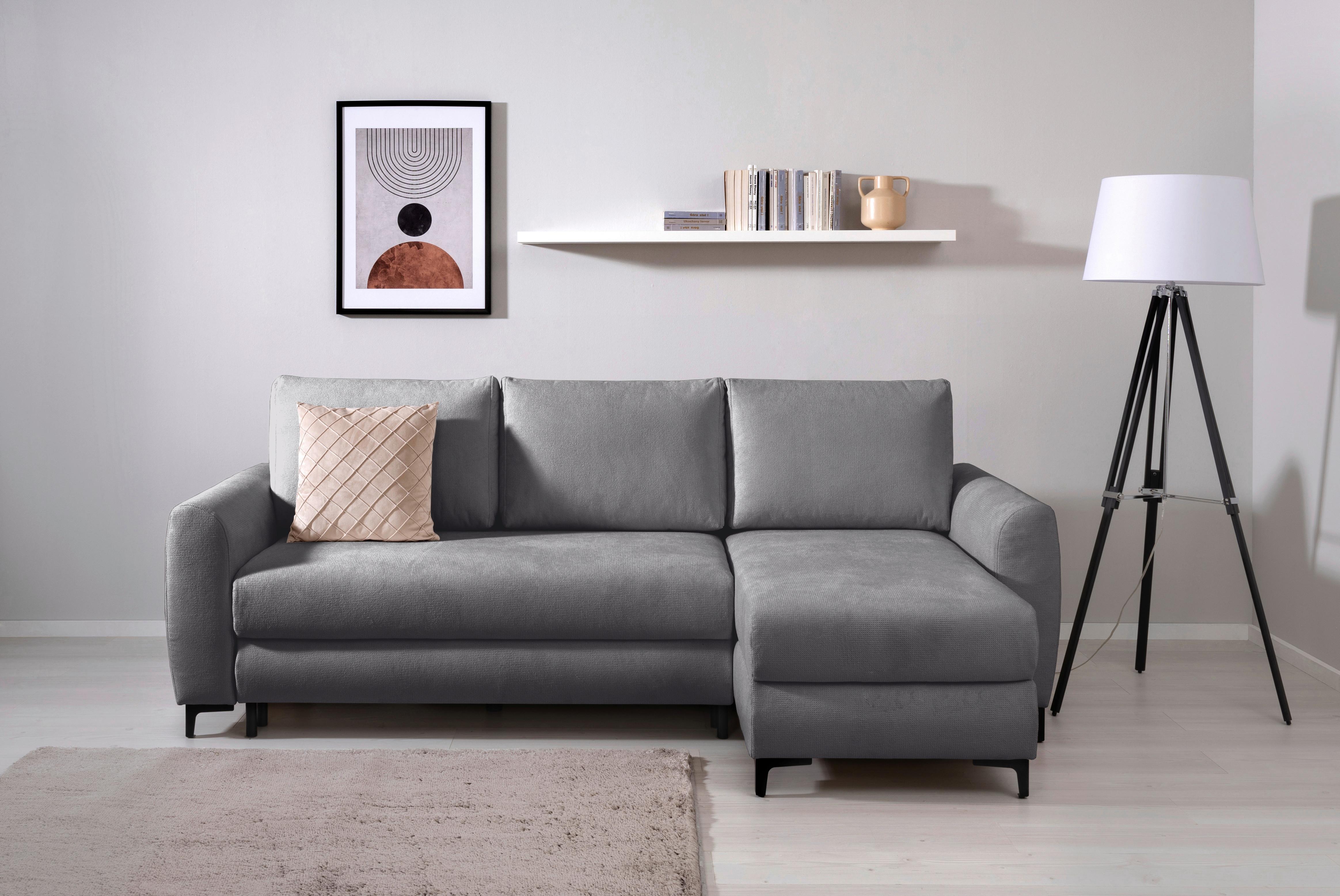 Ecksofa Moli, Dunkelgrau S: 236x148 cm - Dunkelgrau/Schwarz, Design, Textil (236/148cm) - MID.YOU