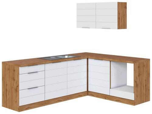 Eckküche Florenz ohne Geräte 240/180 cm Weiß/Eiche Dekor - Eiche Wotan/Weiß, Design, Holzwerkstoff (240/180cm) - Held
