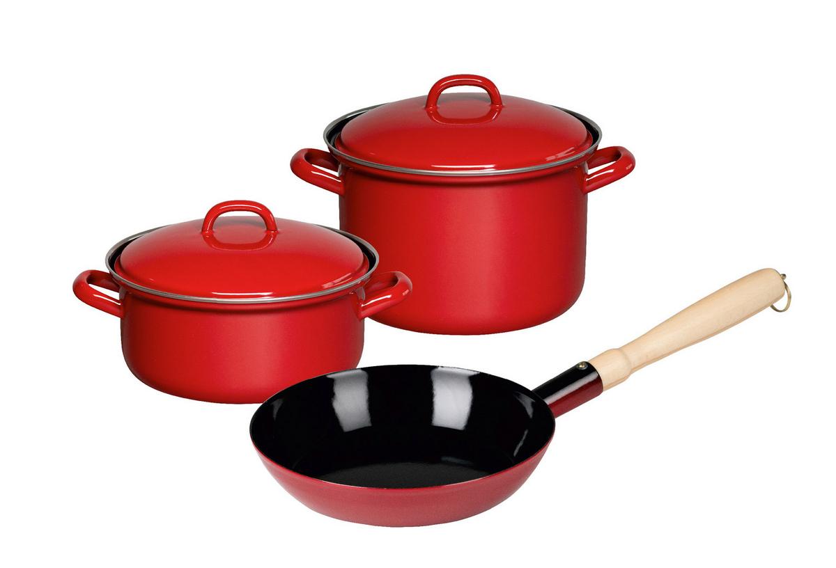 Riess Kochtopfset 5-tlg. Eisen Induktion 1 Pfanne - Rot, Basics, Metall (43/34/19cm) - Riess