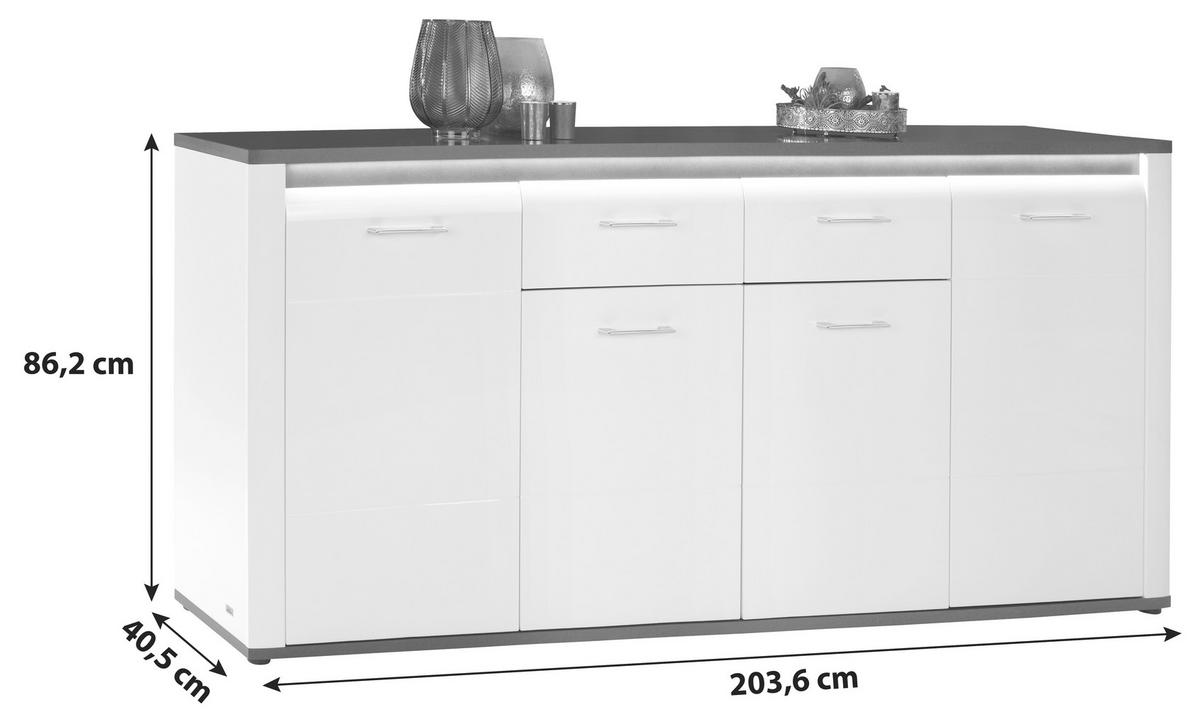 ŠIROKÁ KOMODA ALASSIO - bílá/černá, Moderní, kompozitní dřevo/plast (203,6/86,2/40,5cm) - Luca Bessoni