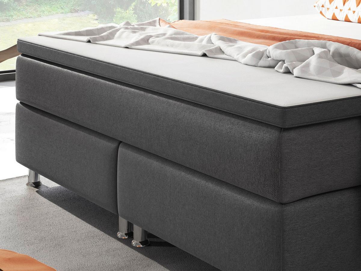 Boxspringbett mit Topper 180x200 Berlin - Anthrazit/Silberfarben, KONVENTIONELL, Textil (180/200cm) - MID.YOU