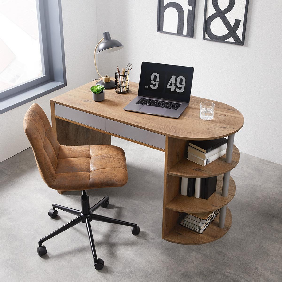 Psací stůl LOVINO - barvy dubu/barvy stříbra, Moderní (121/76/60cm) - Bessagi Home