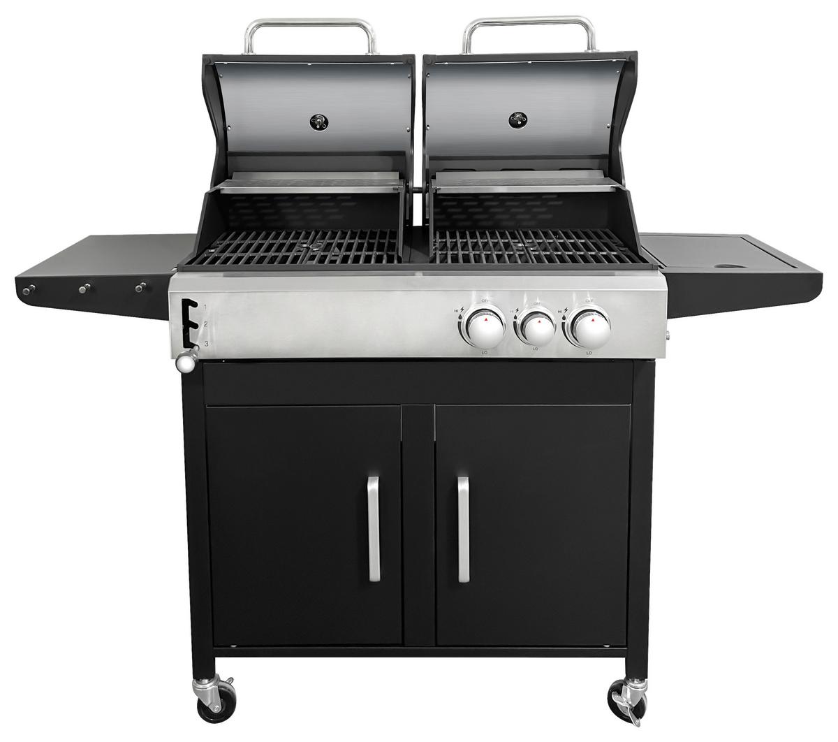 Kombi-Grill Micha 2 Holz & Gas - Silberfarben/Schwarz, Trend, Kunststoff/Metall (147,5/52/110cm) - Homezone
