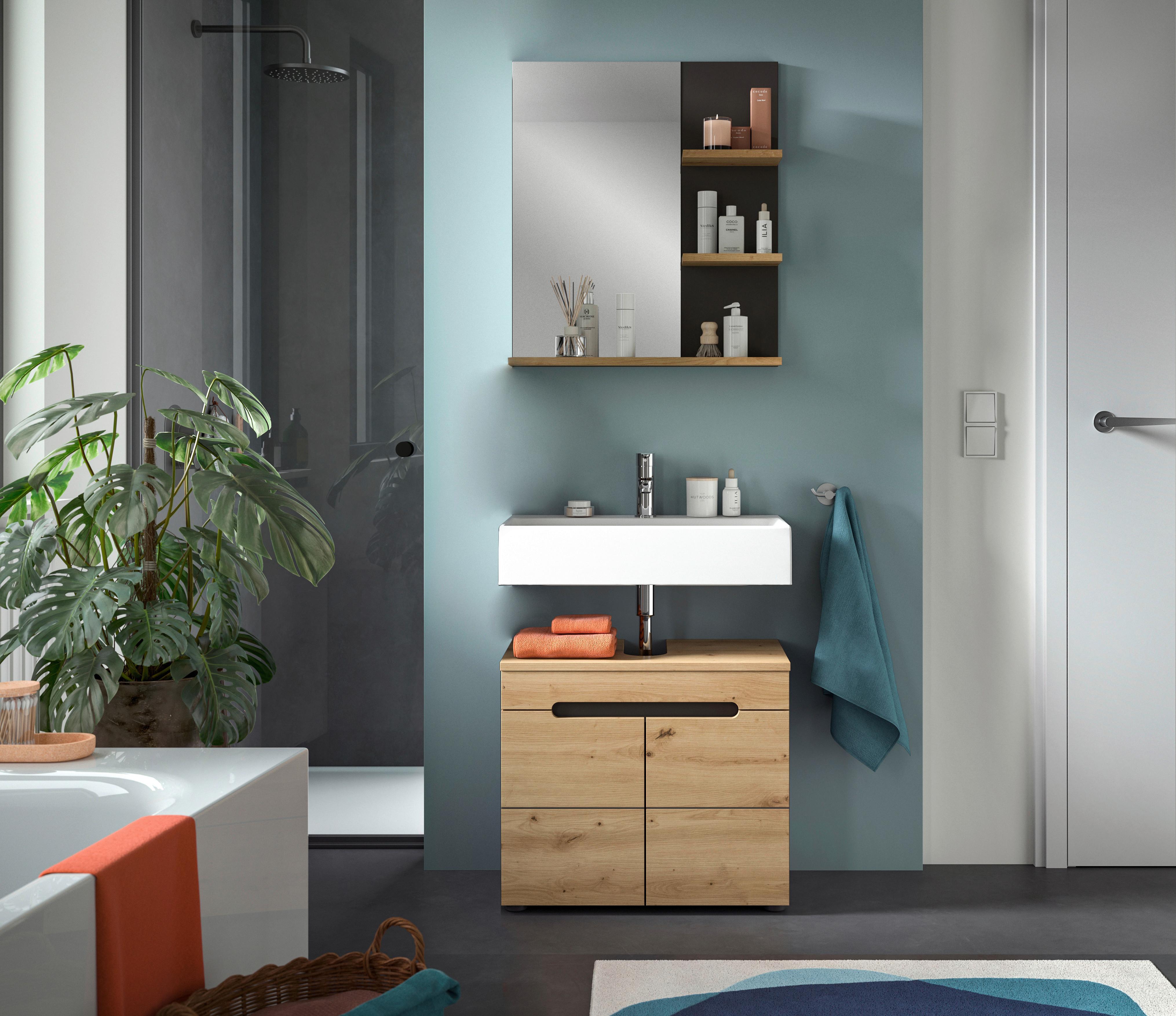 Badezimmer Canu Eiche Artisan Dekor B: 63 Cm - Schwarz/Eiche Artisan, MODERN, Glas/Holzwerkstoff (63cm) - MID.YOU