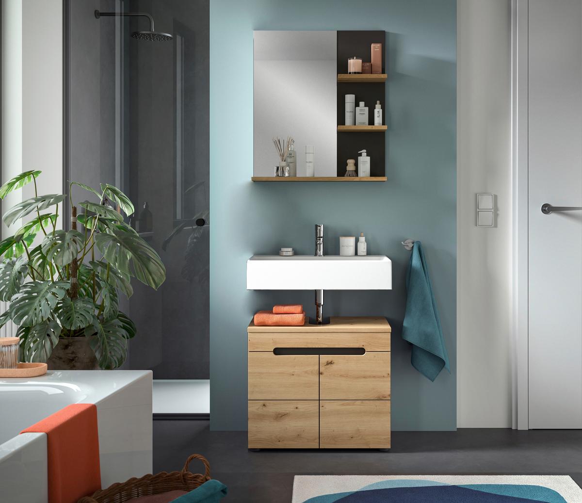 Badezimmer Canu Eiche Artisan Dekor B: 63 Cm - Schwarz/Eiche Artisan, MODERN, Glas/Holzwerkstoff (63cm) - MID.YOU