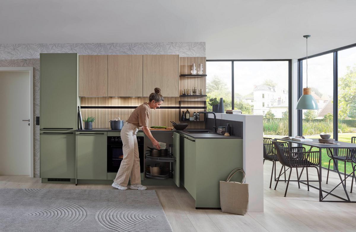 Eckküche Sidney/singapur - Eichefarben/Schwarz, Design, Holzwerkstoff (288/191,6cm)