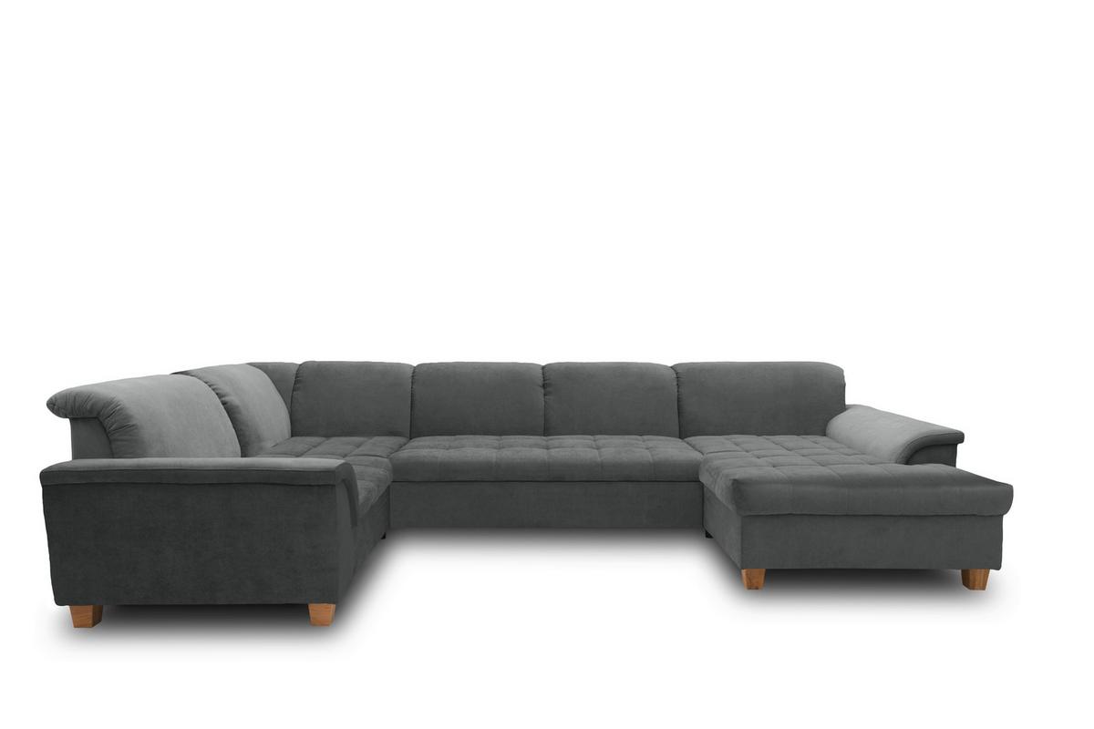 Wohnlandschaft Franzi Kopfteil Verstellbar Dunkelgrau - Eichefarben/Dunkelgrau, KONVENTIONELL, Textil (214/352/170cm) - MID.YOU