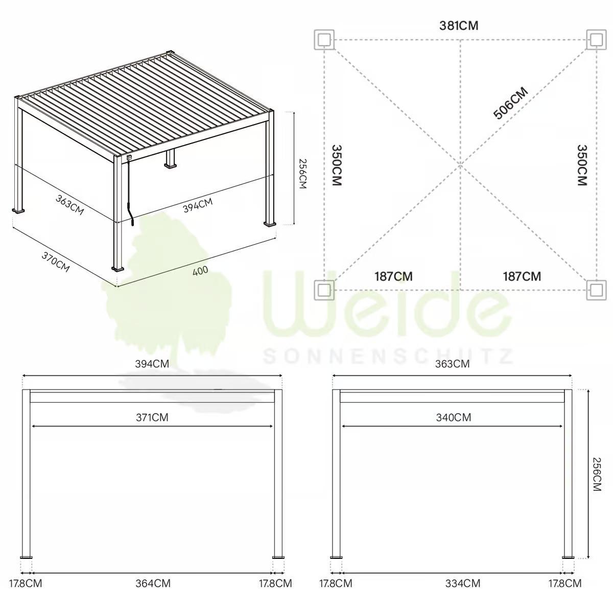 Pavillon Deluxe 360x400cm Sturmfest, Gartenpavillon - Anthrazit, Basics, Metall (360/255/400cm) - WEIDE