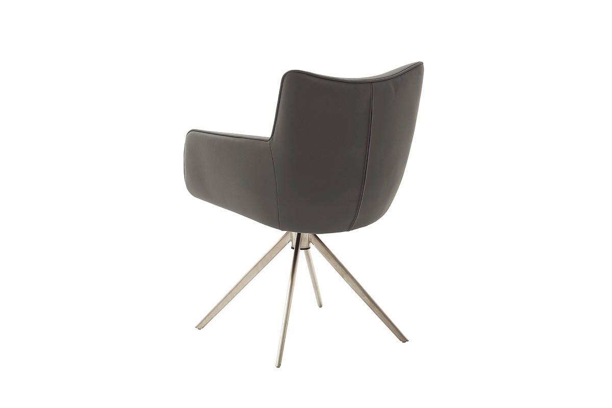 Armlehnstuhl Limone 2 Leder Anthrazit 360° drehbar - Edelstahlfarben/Anthrazit, KONVENTIONELL, Leder/Metall (61/88/63cm)