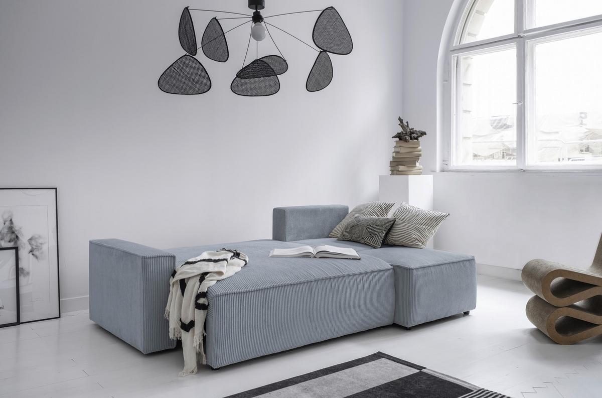 Rozkládací sedačka OLIVER, oboustranná montáž, sv. šedá - černá/světle šedá, Design, textil/plast (250/156cm) - MID.YOU
