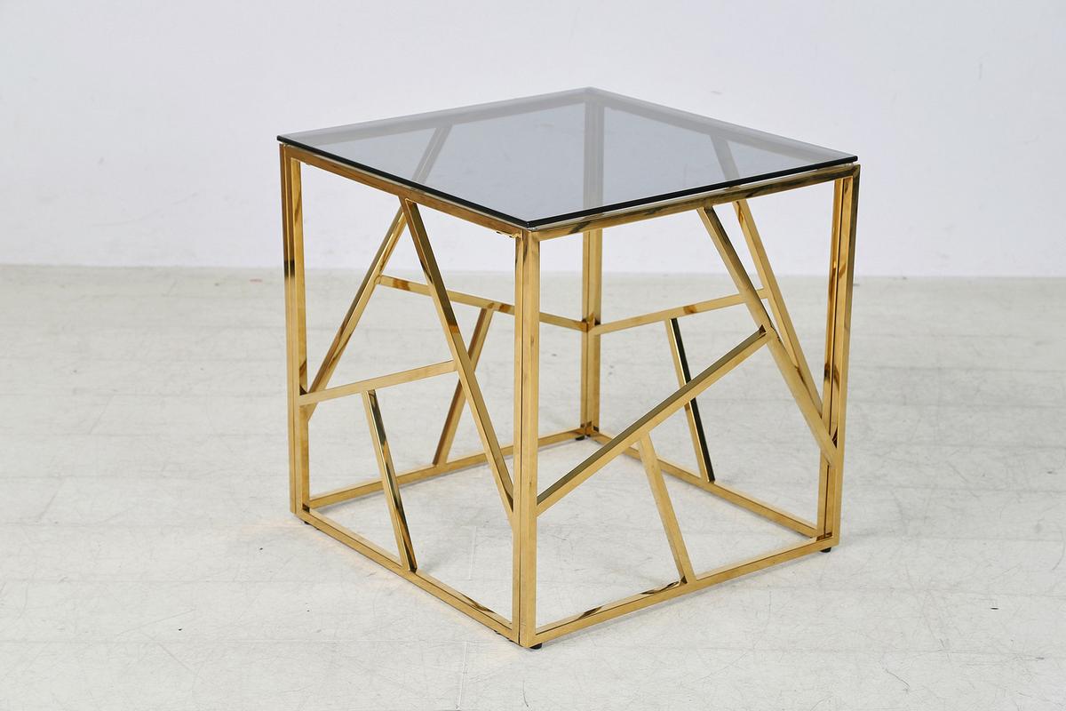 Beistelltisch Grau, Goldfarben L: 55 Cm - Goldfarben/Grau, Design, Glas/Metall (55/55/55cm) - Livetastic