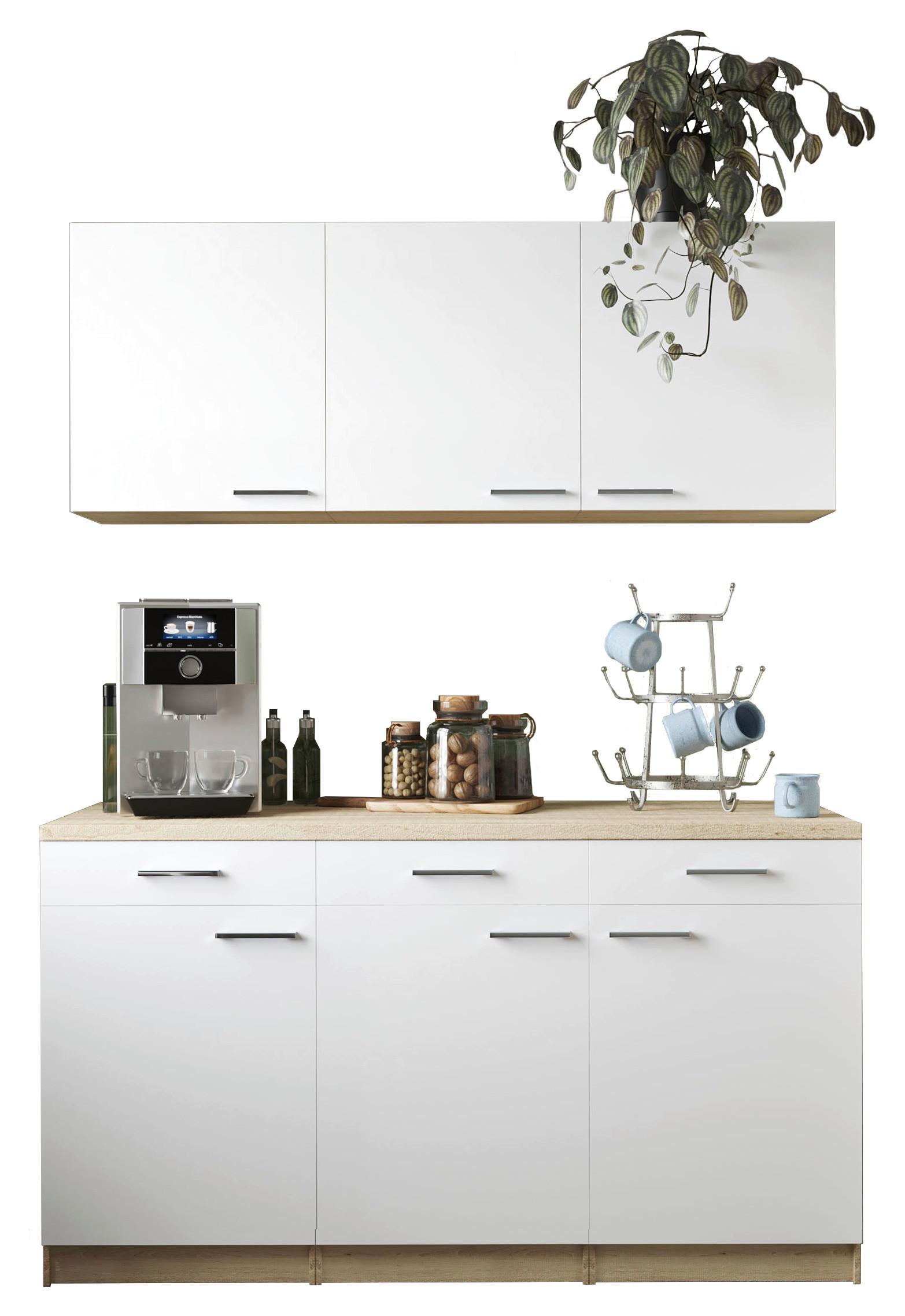 Miniküche Merle Weiß/Eiche Dekor B:150cm - Eichefarben/Weiß, Basics, Holzwerkstoff (150cm) - Respekta