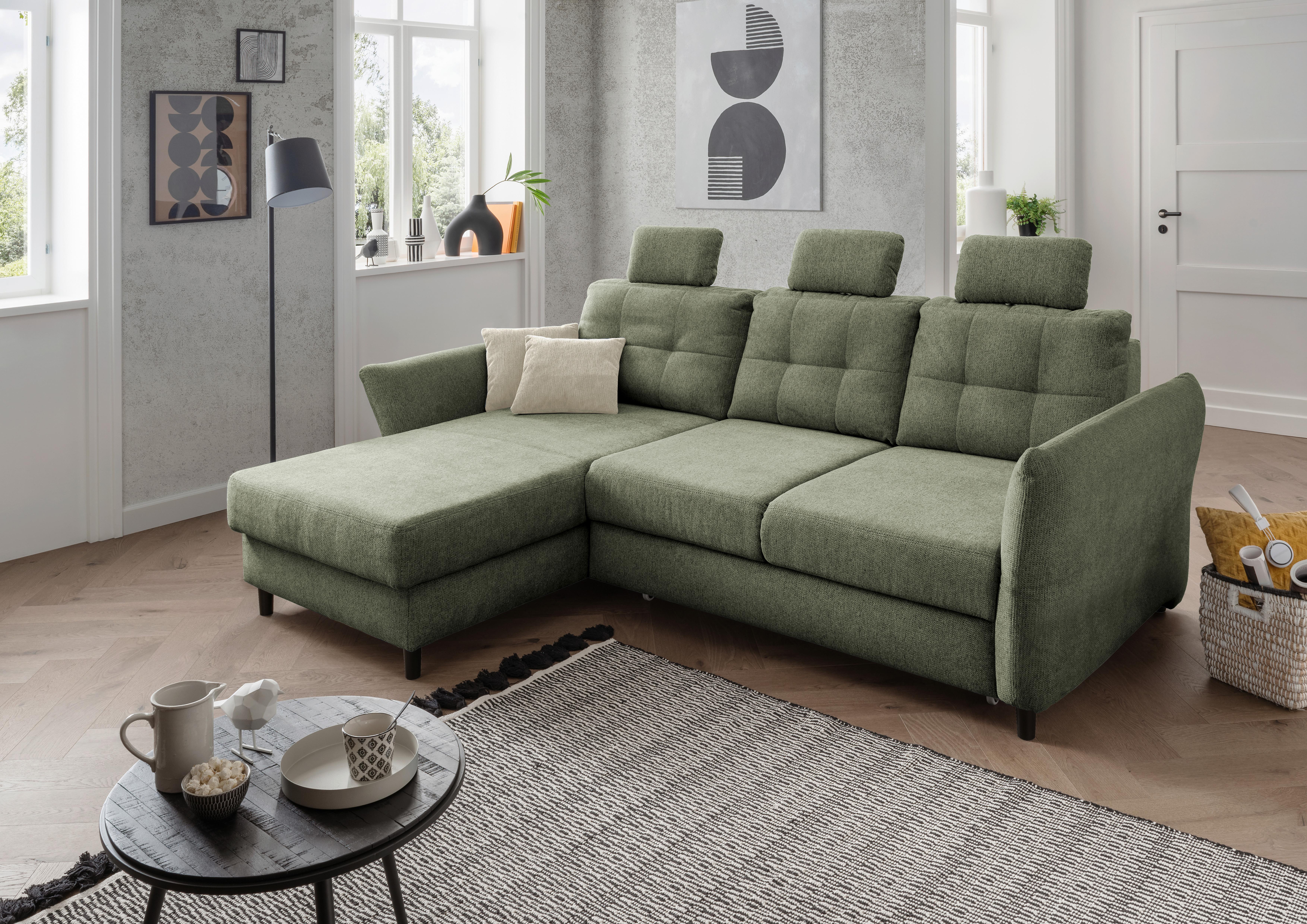 Ecksofa Brizzini Dunkelgrün S: 176x250-280 cm - Dunkelgrün/Beige, MODERN, Textil (176/250-280cm) - Livetastic