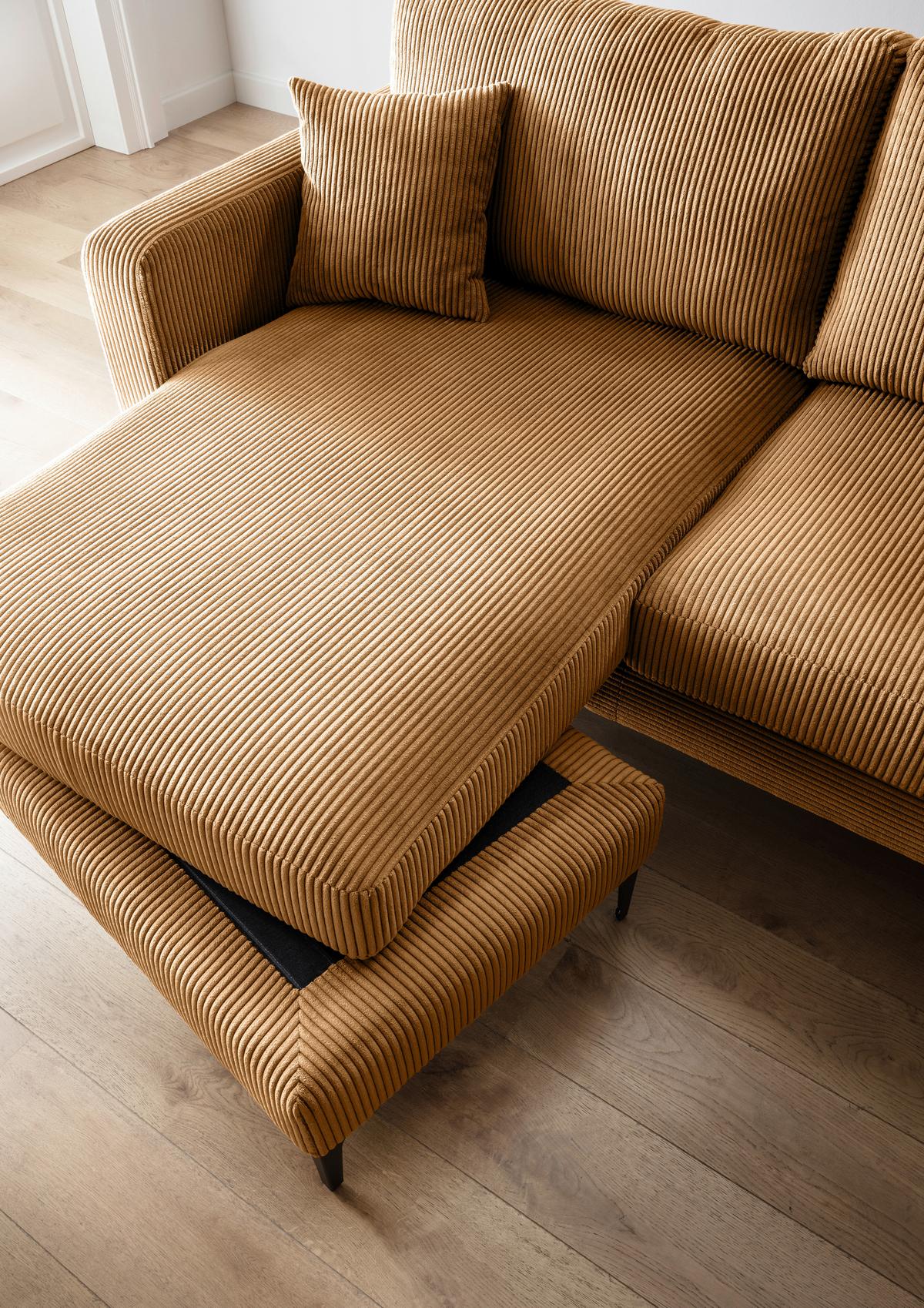 Ecksofa Eliza Goldfarben S: 204x153 cm - Goldfarben/Schwarz, Basics, Textil (204/153cm) - Livetastic