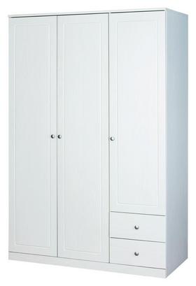 Dreitüriger Kleiderschrank in Weiß mit Knopfgriffen Dreitüriger Kleiderschrank in Weiß mit Knopfgriffen