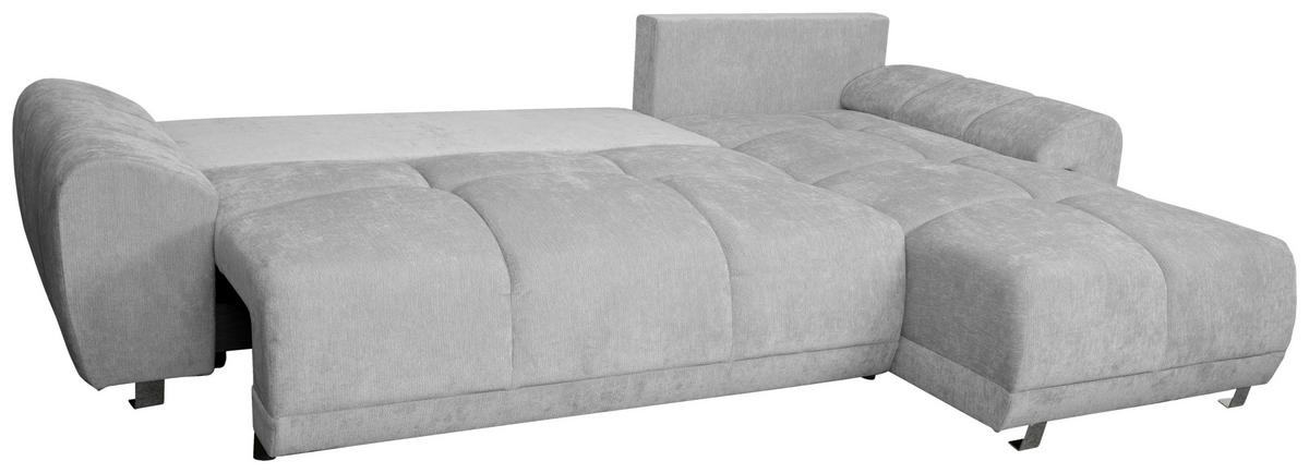 ECKSCHLAFSOFA Ramon, Hellgrau S: 296x182 cm - Chromfarben/Beige, Trend, Textil (296/182cm)