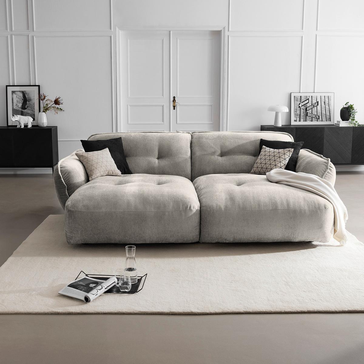 Bigsofa Fluffy, Silberfarben B: 285 Cm - Silberfarben/Schwarz, MODERN, Textil (285/87/184cm) - Trendmanufaktur