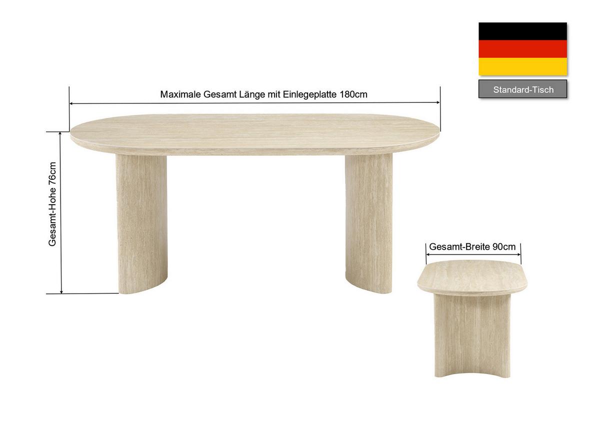 Esstisch Molde Eichefarben/Beige L: 180 cm - Eichefarben/Beige, MODERN, Holzwerkstoff/Stein (180/90/76cm) - P & B