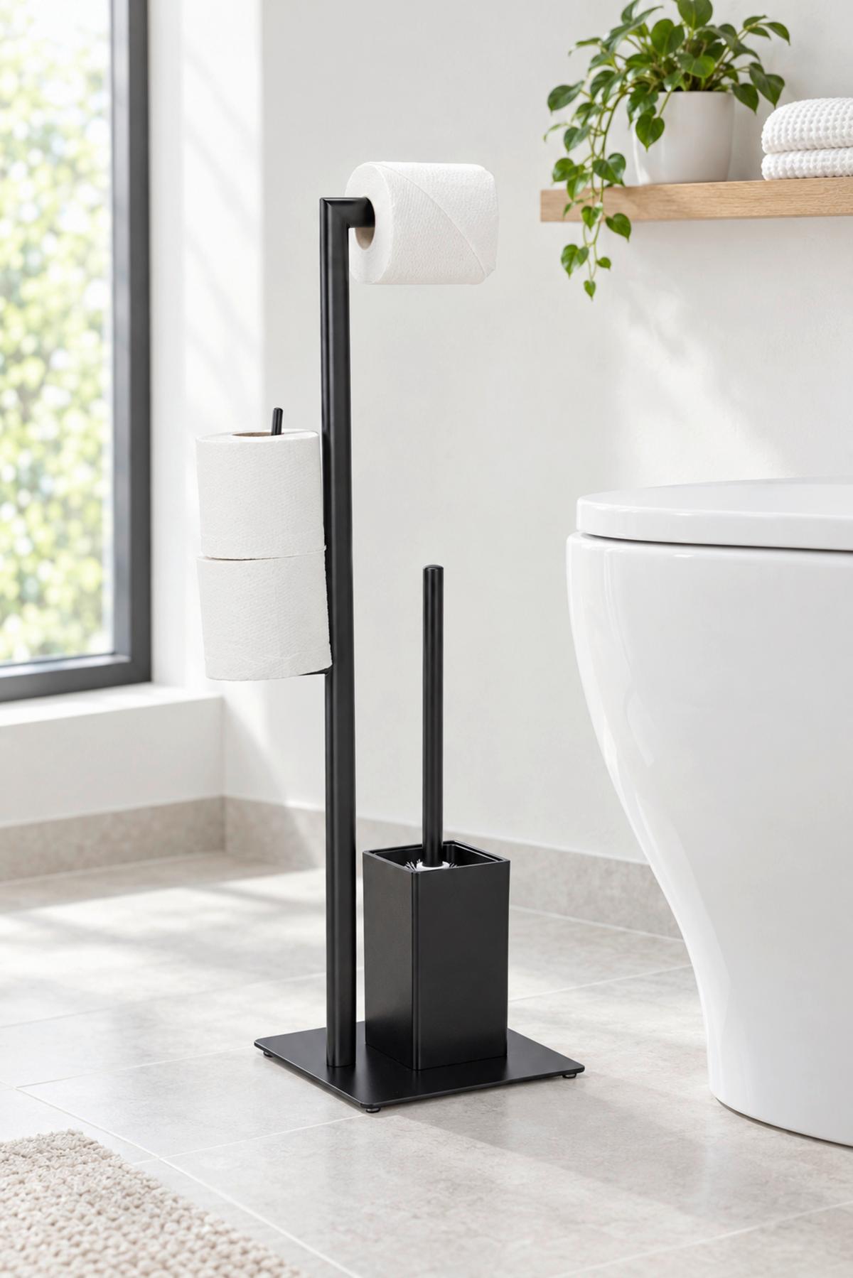 WC kefa so stojanom GREGOTTI-2 - čierna, Modern, kov/plast (20/71/20cm) - Mömax