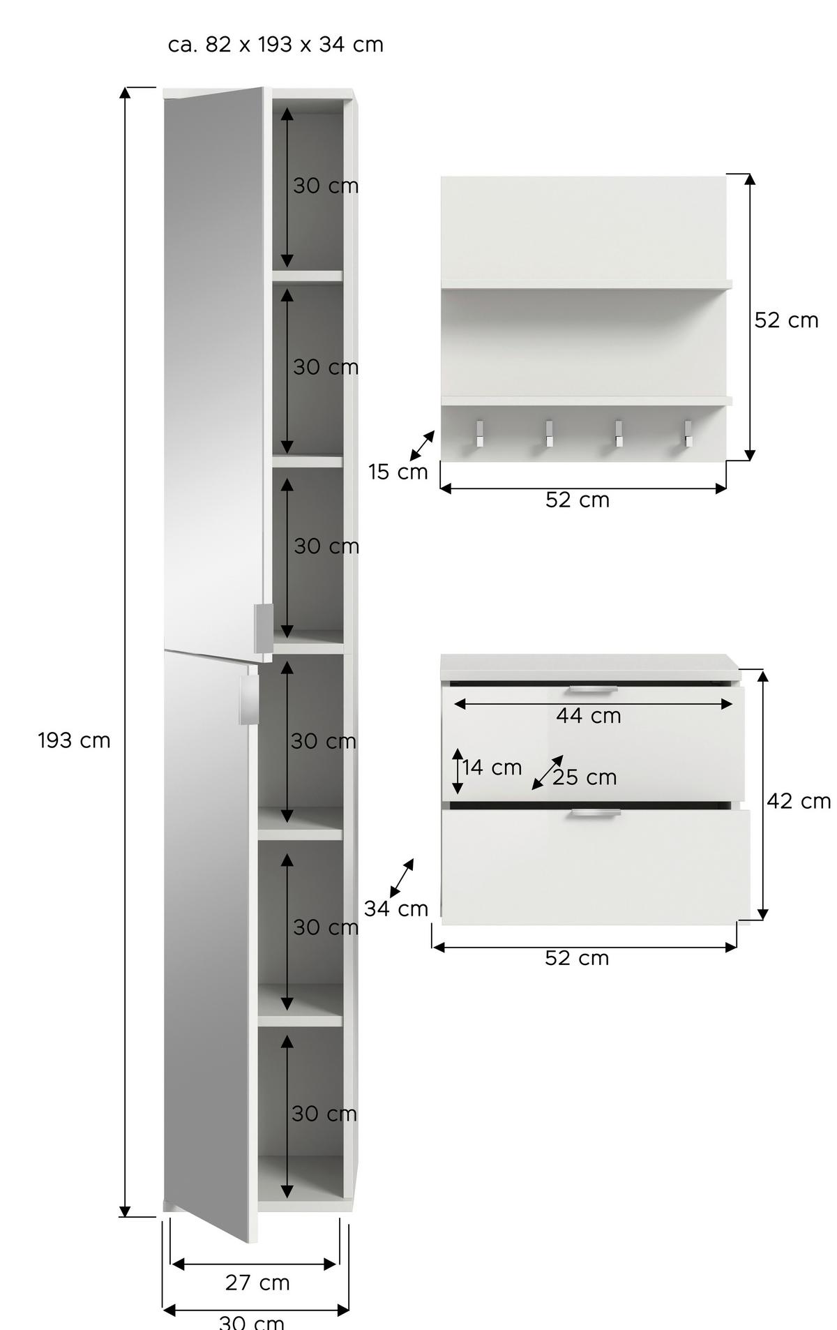 Garderobe Projekt X 3-Teilig Weiß B: 82 cm - Weiß Hochglanz/Weiß, Design, Holzwerkstoff (82/193/34cm) - Livetastic