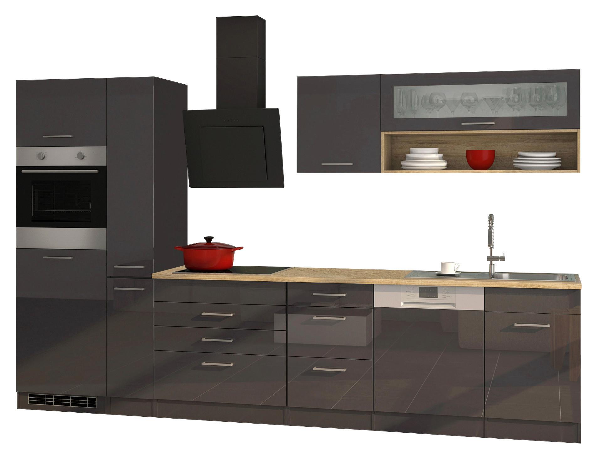 Küchenleerblock Mailand Graphitfarben B: 330cm - Graphitfarben/Sonoma Eiche, MODERN, Holzwerkstoff (330cm) - Held