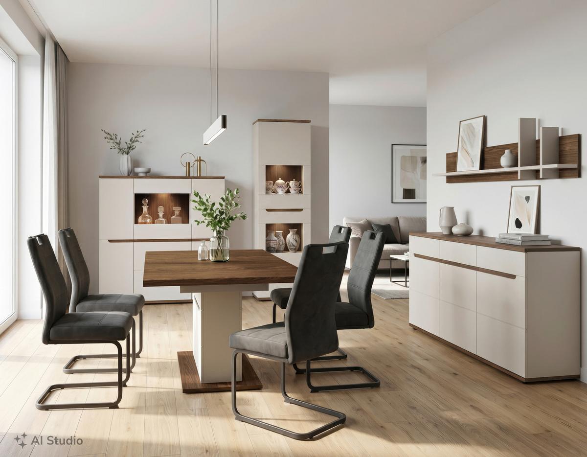 Vitrine Kansas Nussbaum/Kaschmir B: 120cm - Kaschmir/Nussbaumfarben, Basics, Glas/Holzwerkstoff (120/135/38cm) - Hom`in