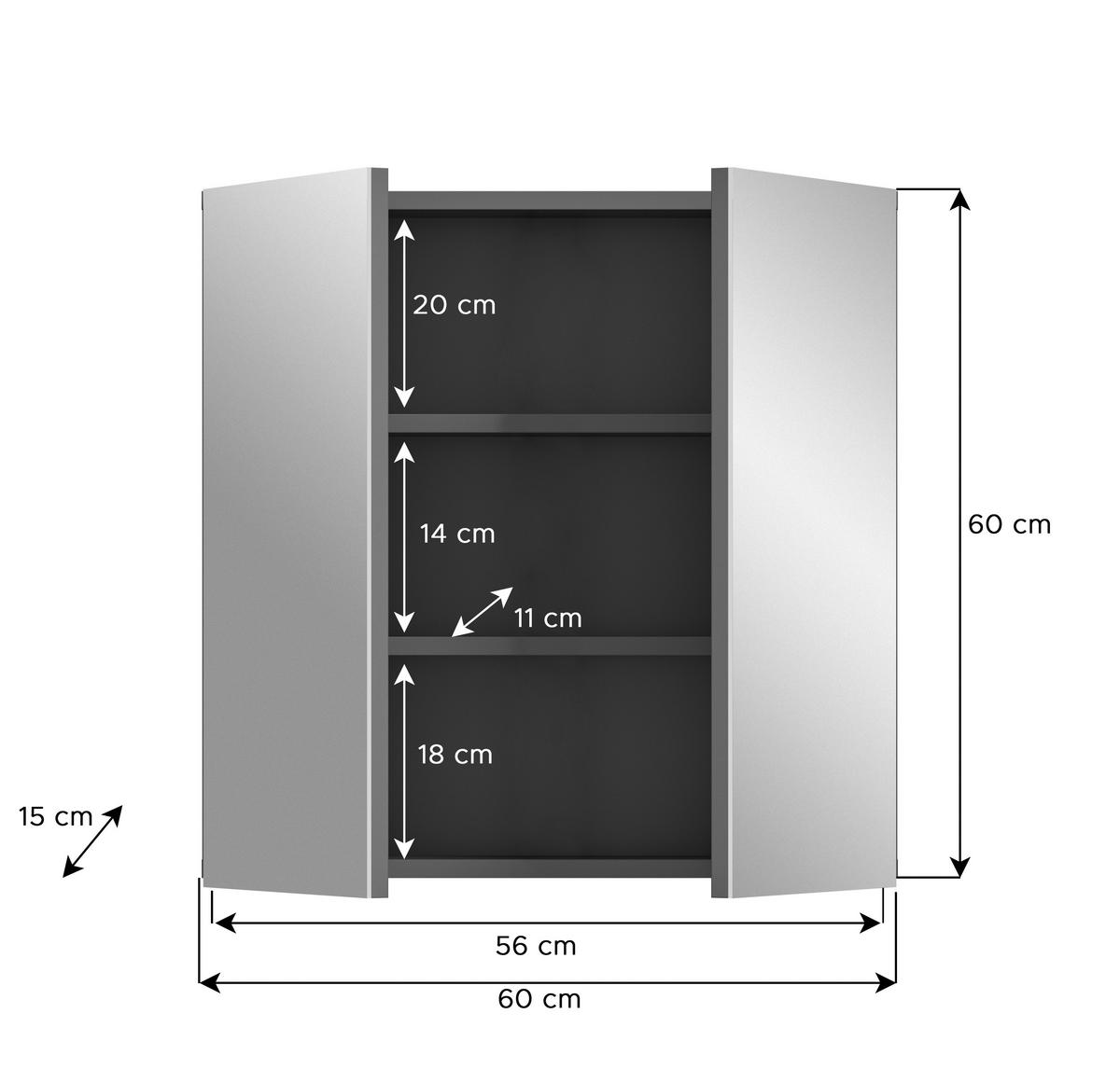Spiegelschrank Soft 2-Türig B: 60 cm - MODERN, Glas/Holzwerkstoff (60/60/15cm) - MID.YOU