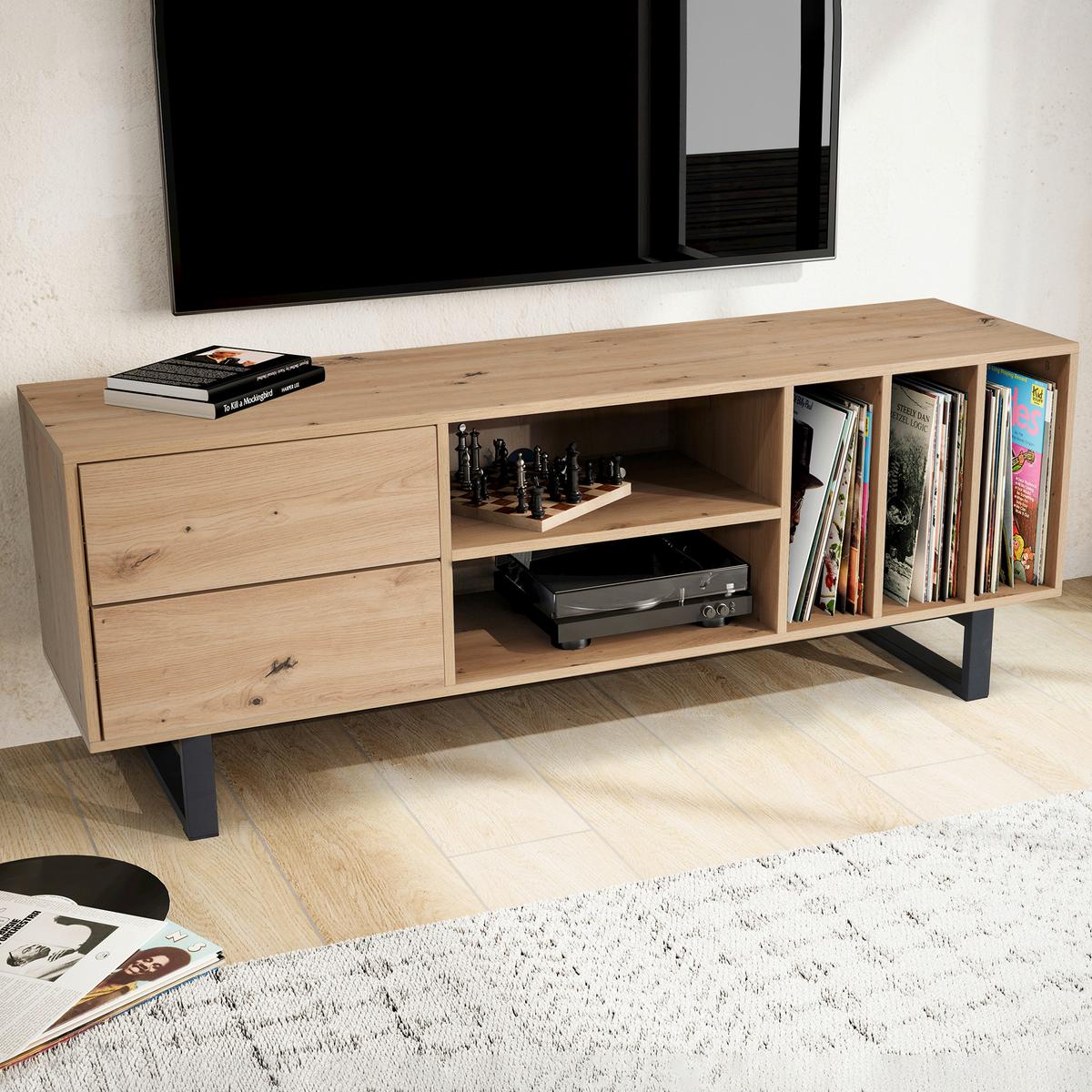Nízka komoda EVA - čierna/farba duba, Design, kov/kompozitné drevo (150/55/40cm) - Livetastic