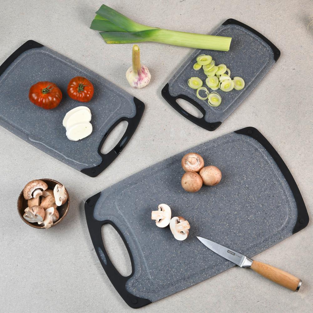 Schneidebrett-Set Grau 3-teilig - Grau, Basics, Kunststoff - Kesper