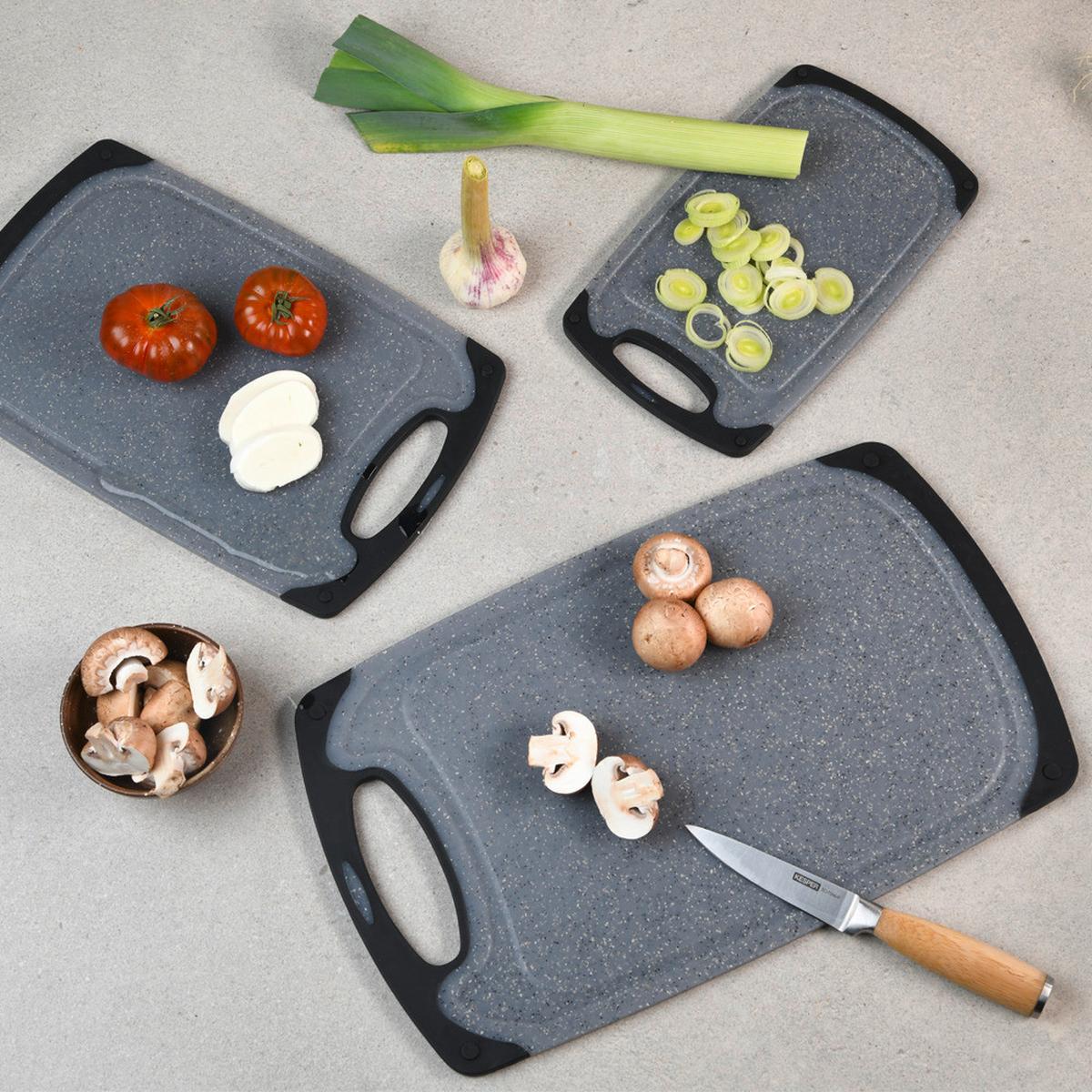 Schneidebrett-Set Grau 3-teilig - Grau, Basics, Kunststoff - Kesper