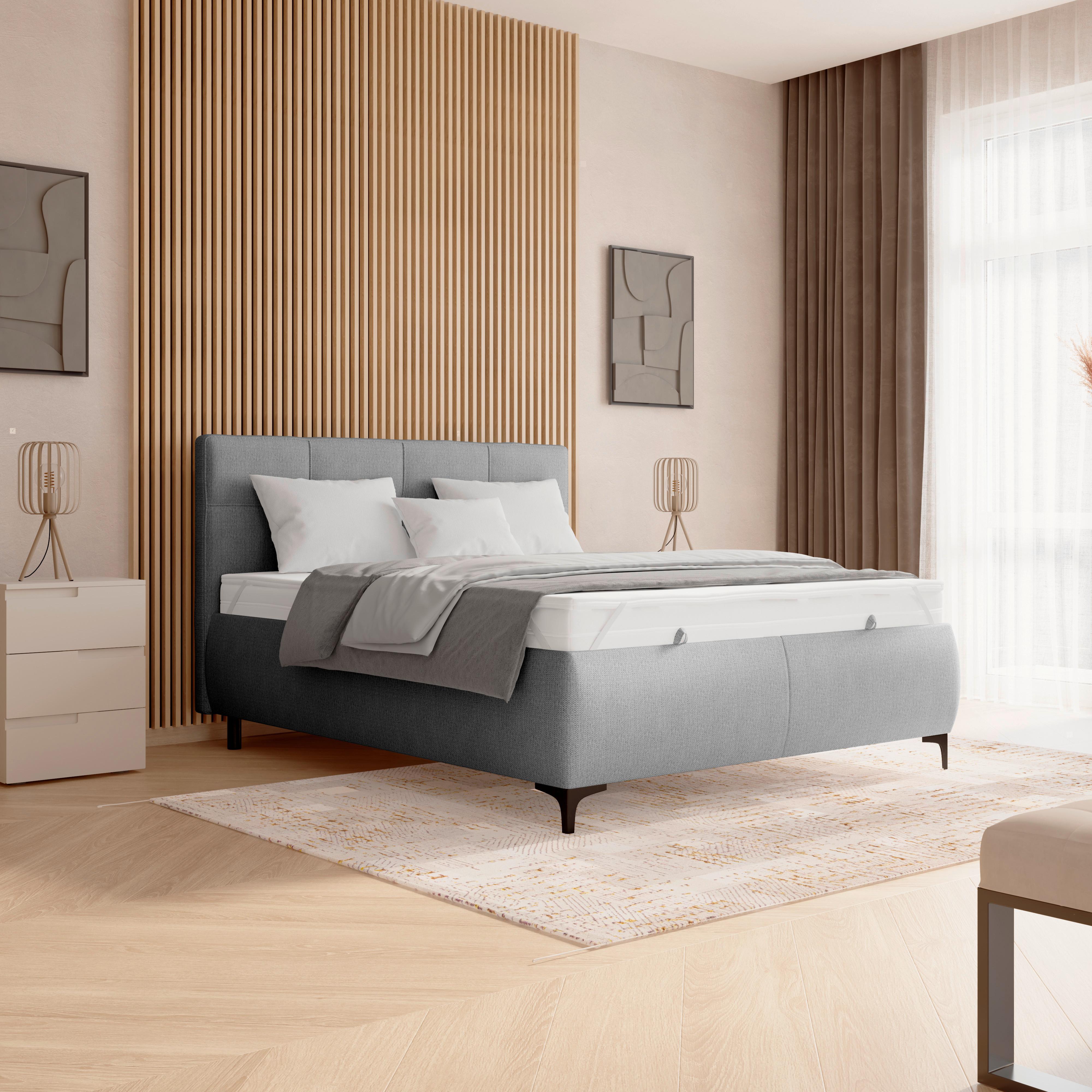 Polsterbett Zeni 140 - Silberfarben/Schwarz, KONVENTIONELL, Holz/Textil (140/200cm)