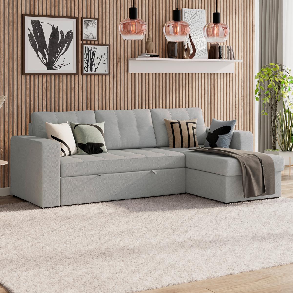 Ecksofa Turin Grau, 239x160cm - Grau, Trend, Holz/Textil (239/160cm)
