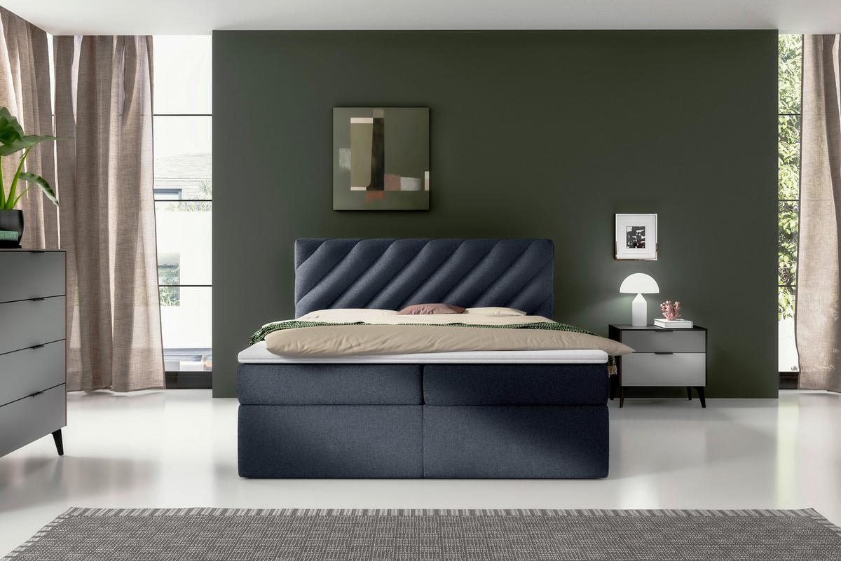 Boxspringbett Mit Topper & Bettkasten 160x200 Gusto - Blau/Schwarz, MODERN, Textil (160/200cm) - MID.YOU