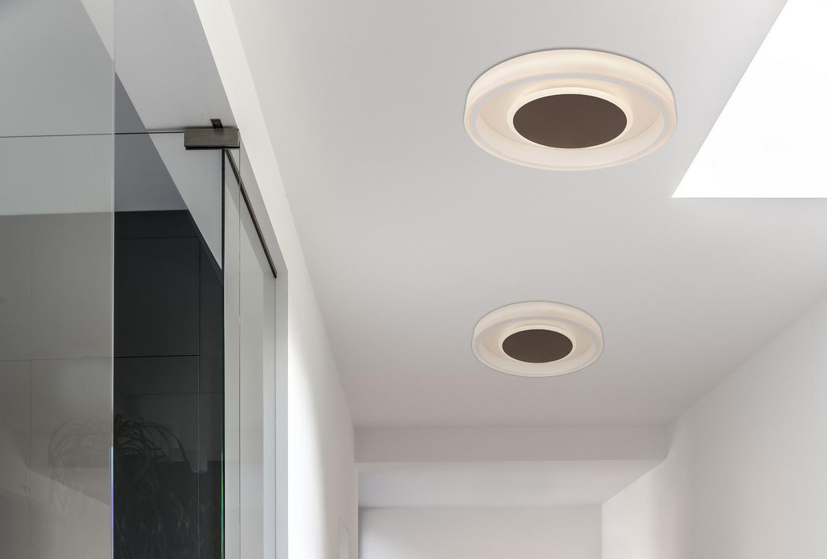 LED-Deckenleuchte Goffi Ø 50 cm mit Farbtemperaturwechsler - Opal/Braun, KONVENTIONELL, Kunststoff/Metall (50/9cm) - Globo