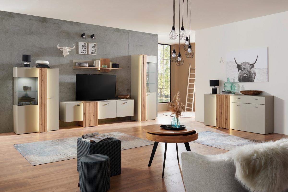 Sideboard Santana inkl. LED Kieselgrau/Eiche Dekor - MODERN, Holzwerkstoff (177,9/88/44,8cm)