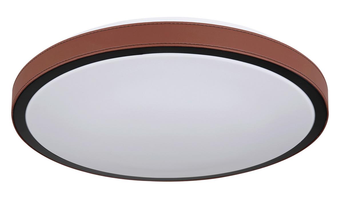 LED-Deckenleuchte Ø 42 cm mit Farbtemperaturwechsler - Dunkelbraun/Opal, KONVENTIONELL, Leder/Kunststoff (42/9,5cm) - Globo