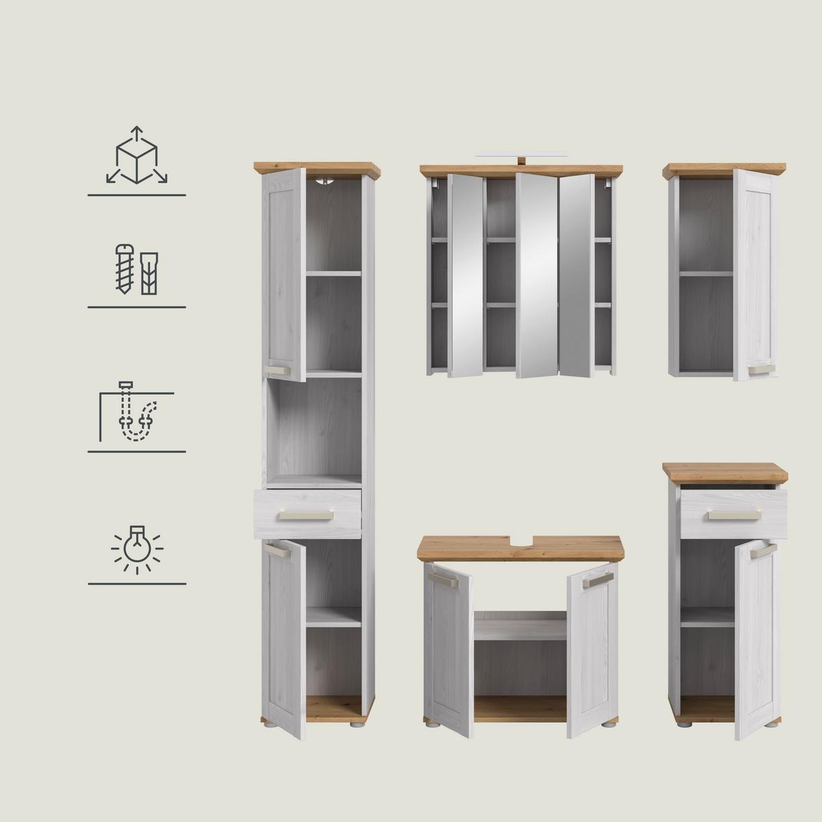 Badezimmer Verona Eiche Dekor /Lärchefarben B: 147cm - Silberfarben/Lärchefarben, Trend, Glas/Holzwerkstoff (147cm) - MID.YOU