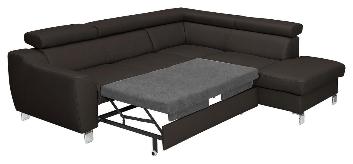 Ecksofa Aspen Dunkelbraun S: 245 Cm - Chromfarben/Dunkelbraun, Design, Leder/Textil (245/208cm) - Livetastic