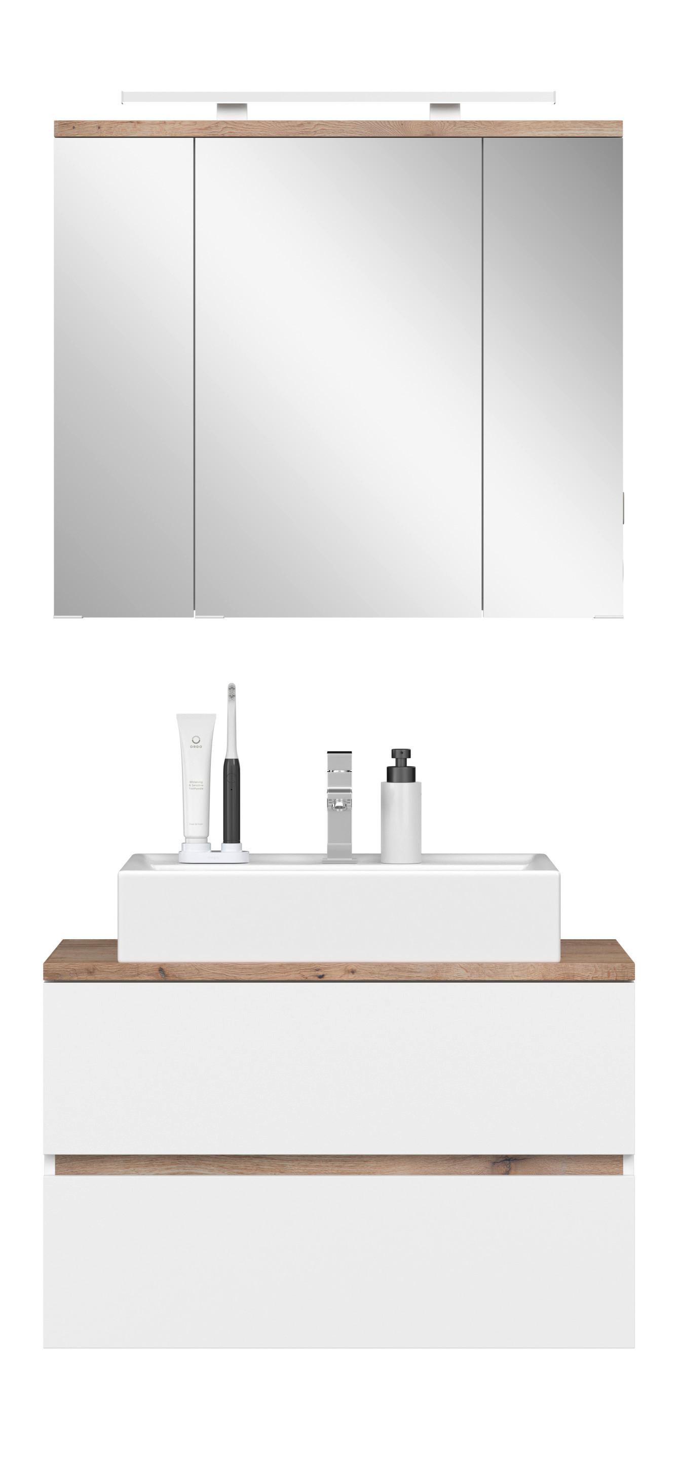 Badezimmer Marbella Weiß, Artisan Dekor 2-teilig - Weiß/Eiche Artisan, MODERN, Holzwerkstoff (80/182/47cm)