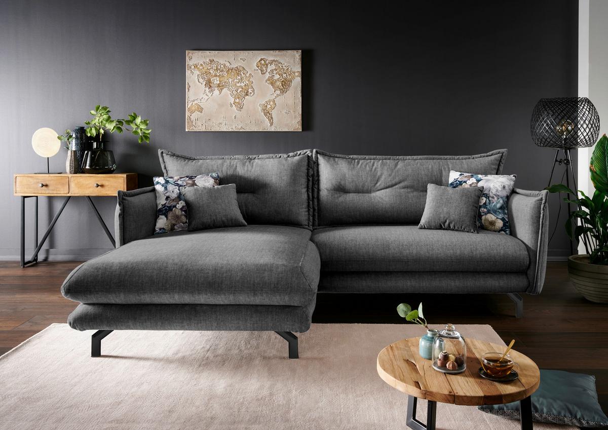 Ecksofa Lava Grau S: 180/255 cm - Türkis/Schwarz, MODERN, Textil (180/255cm) - Livetastic