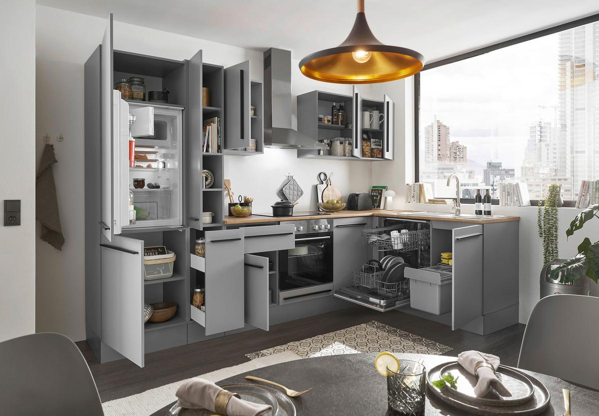 Eckküche Denver Grau/Eiche Dekor 310x175 cm - Eichefarben/Grau, Design, Holzwerkstoff (310/175cm) - MID.YOU