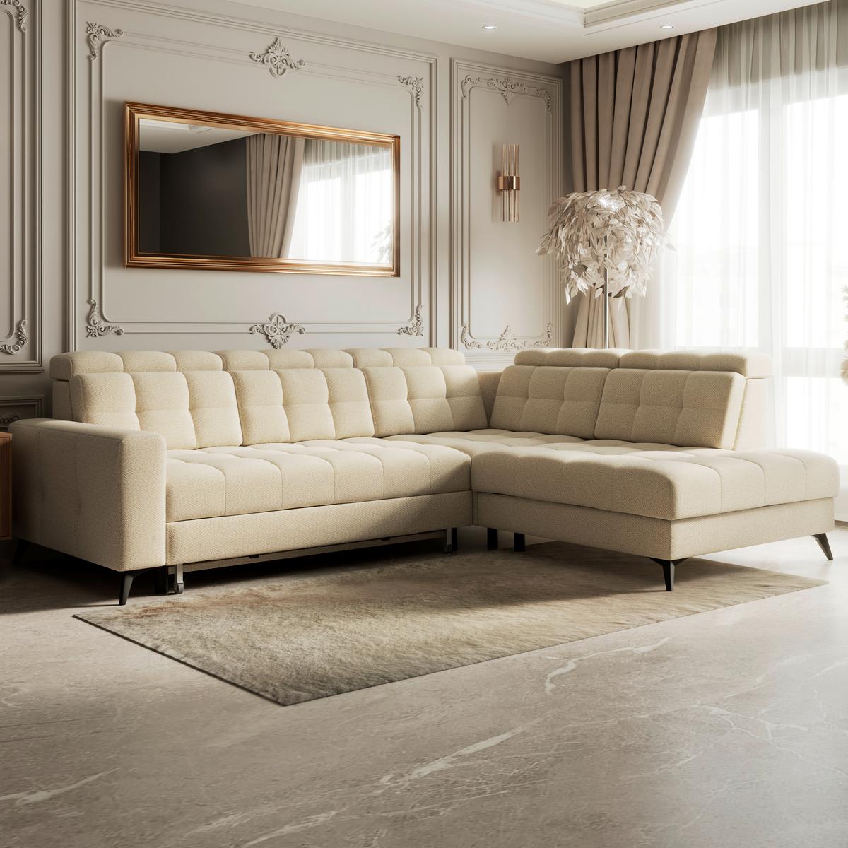 Ecksofa Barletta New Velours Beige, 289x228cm - Beige/Schwarz, ROMANTIK / LANDHAUS, Textil (289/228cm) - Luca Bessoni