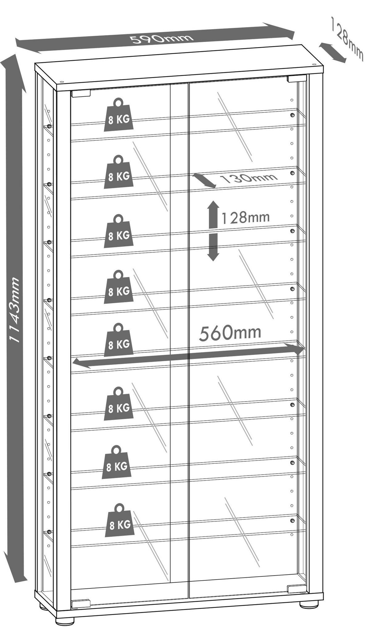 Hängevitrine Vitrosa Nussbaumfarben B: 59cm - Nussbaumfarben/Schwarz, MODERN, Glas/Holzwerkstoff (59/114,3/18cm) - MID.YOU