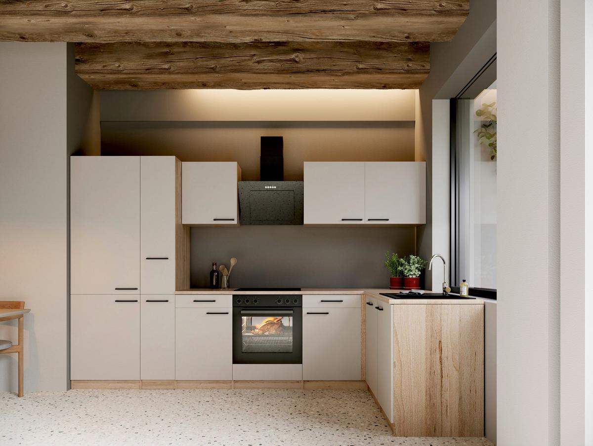 ECKKÜCHE Merle, Kaschmir S: 310x172cm - Kaschmir/Eichefarben, Trend, Holzwerkstoff (310/172cm) - Respekta