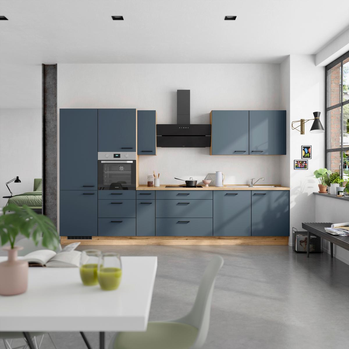 Küchenleerblock Easytouch High-Line, H12 Links - Blau/Eichefarben, MODERN, Holzwerkstoff (360cm) - Nobilia