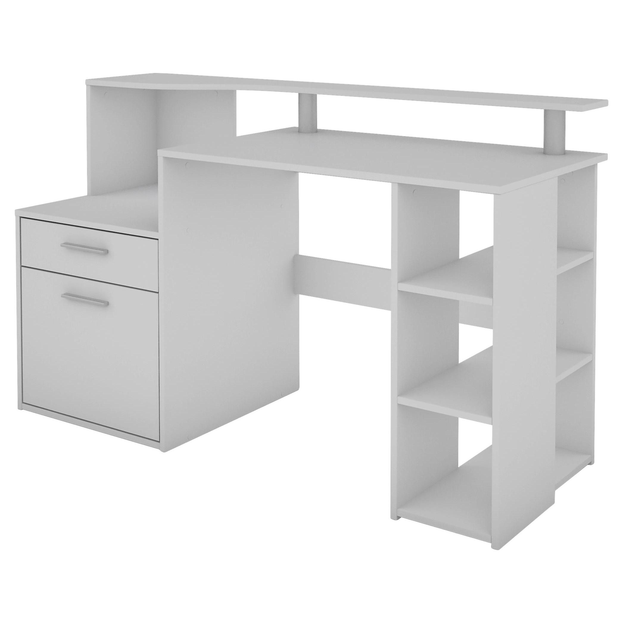 Weißer Computertisch mit viel Stauraum