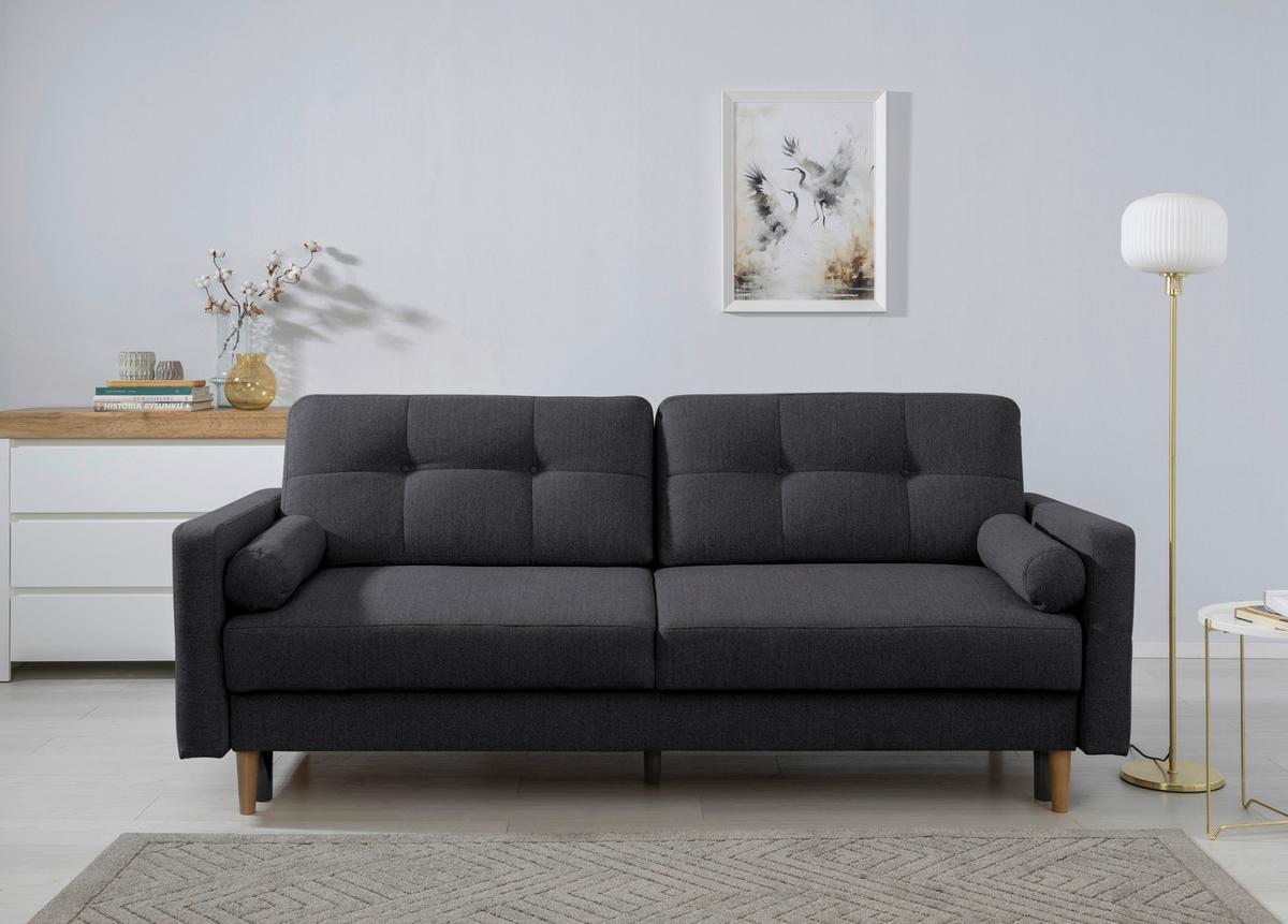Schlafsofa Noret, Dunkelgrau B: 222 Cm - Dunkelgrau/Buchefarben, Design, Textil (222/93/99cm) - MID.YOU