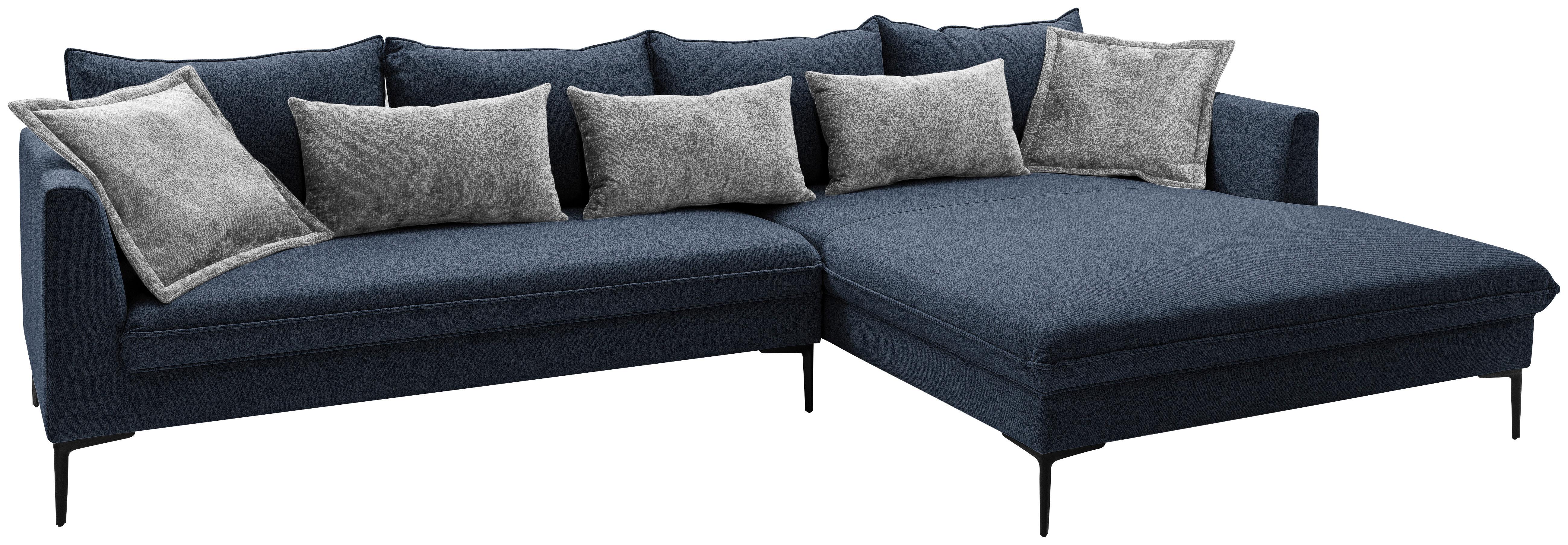 Ecksofa Piazza Dunkelblau S: 321x187cm - Dunkelgrau/Schwarz, Design, Textil (321/187cm) - Livetastic