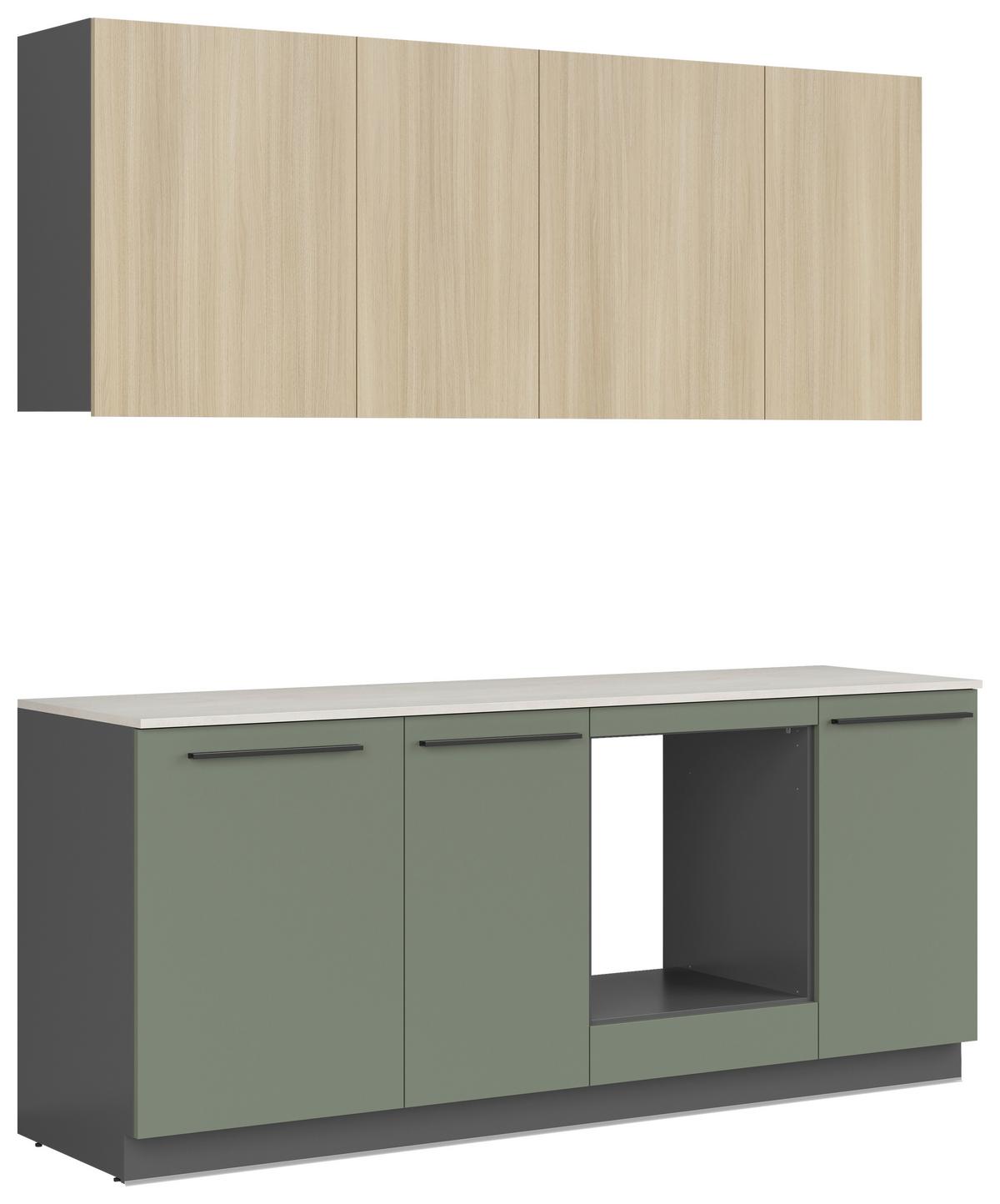 Küchenblock Milino Small-Smg/Sbe - Dunkelgrün/Eichefarben, Basics, Holzwerkstoff (210cm) - Visiona