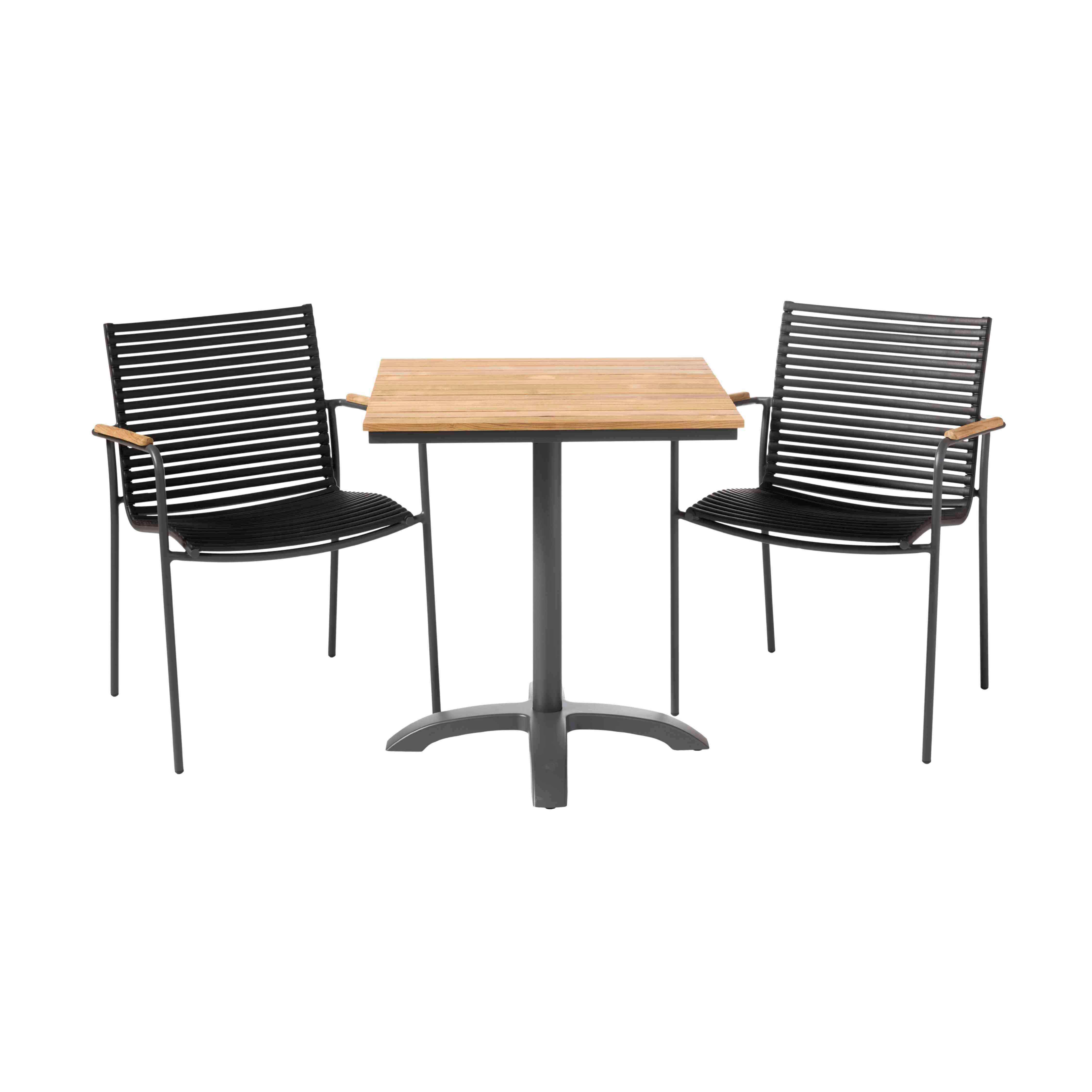 Balkonmöbel Set Mood Cafe Set aus Holz/Metall 3tlg - Anthrazit/Schwarz, Natur, Holz/Kunststoff (105/74/70cm) - Gardenson